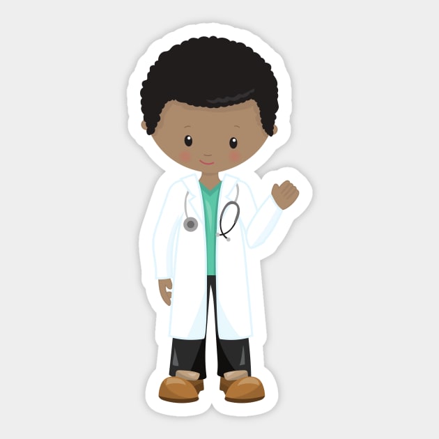 African American Boy, Doctor, Lab Coat, Medicine Sticker by Jelena Dunčević